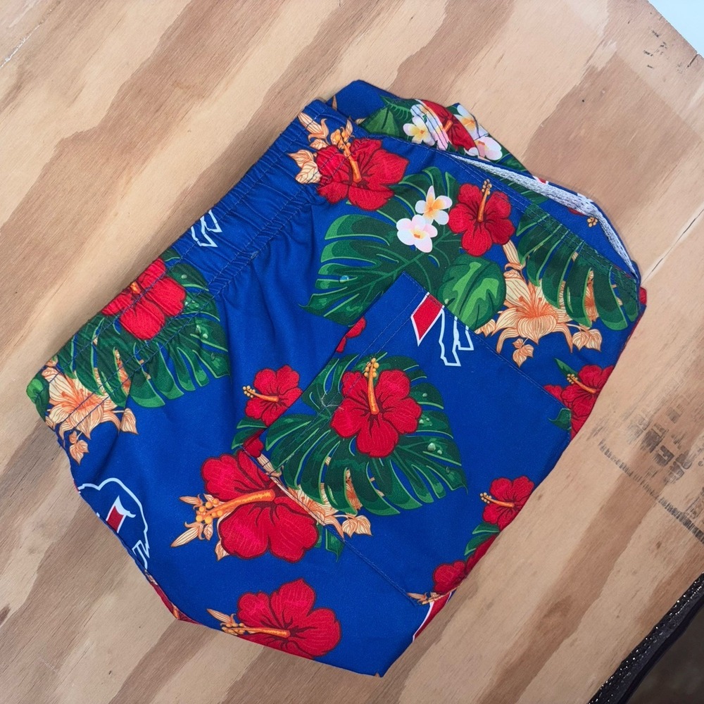 Buffalo Bills NFL Team Men's‎ Swim Trunks Blue Hawaiian Print Lined Pockets XL